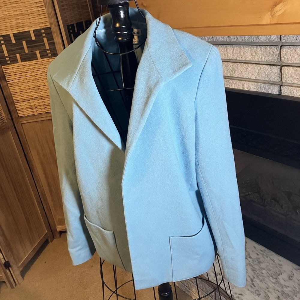 Barry Bricken VTG 100% Wool Baby Blue Blazer Open Notch‎ Lapel Sz 12 Women's
